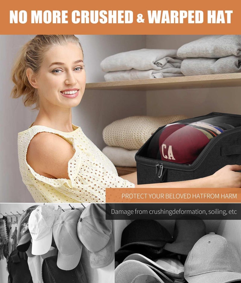 Livelab Hat Organizer for Baseball Caps, Hat Storage Holder Container for Closet Hold Up to 24 Caps with Clear Window, Hat Boxes for Home Storage | 2Pcs Grey - Image 4